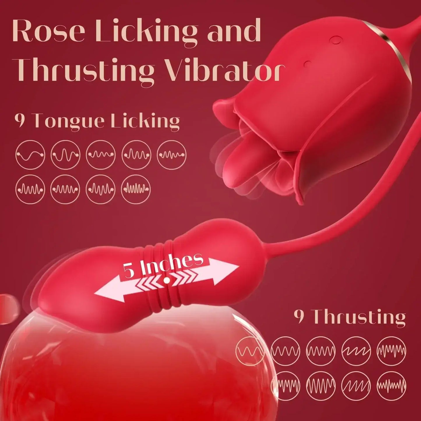 3in1 Rose Dildo Sex Toy For Women With 9 Tongue Licking & Thrusting Modes - The Rose Toys