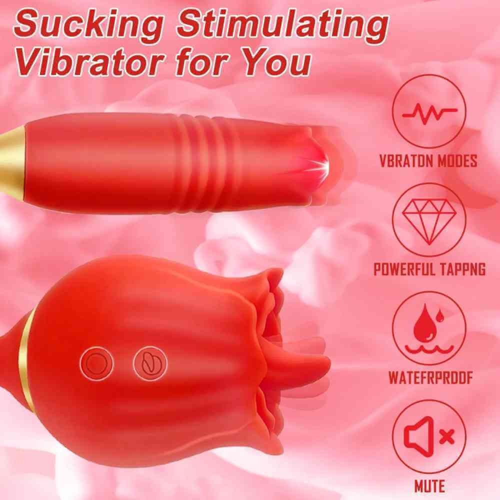 3in1 Tongue Licking Vibrating Thrusting Rose Sex Toy For Clitoral Stimulator - The Rose Toys