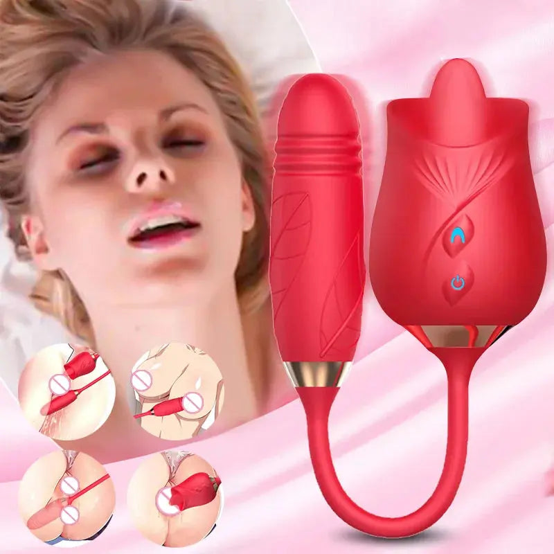 Thrusting Sucking Rose Toy Vibrator Sex Toy With Licking Tongue - The Rose Toys