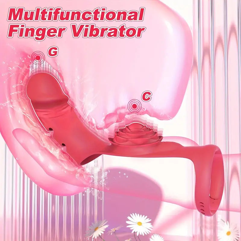 Realistic Dildo Clitoral Stimulator Finger Vibrator Women Rose Sex Toy The Rose Toys