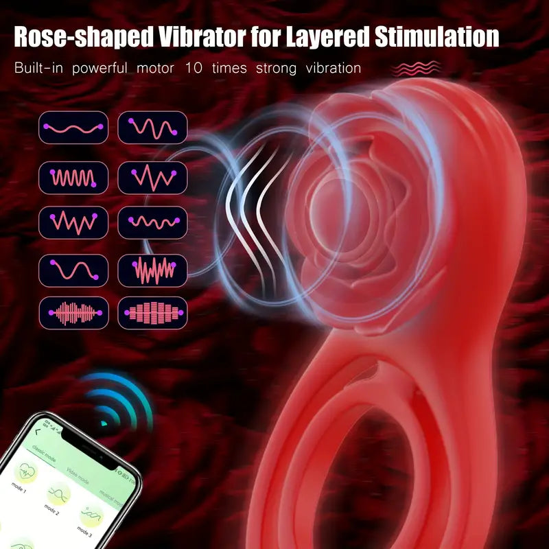 Rose Vibrating Penis Ring 10 Levels Intensity App Control Rose Toy The Rose Toys