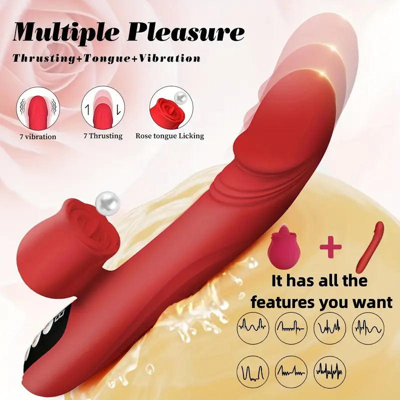 Silicone Telescopic Push Vibration Heating Tongue Licking Rose Vibrator The Rose Toys