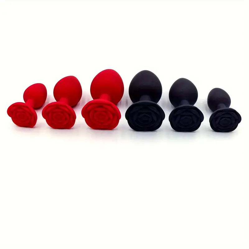Solid Color Silicone Rose Shaped Base Silicone Anal Plug Sex Toy The Rose Toys
