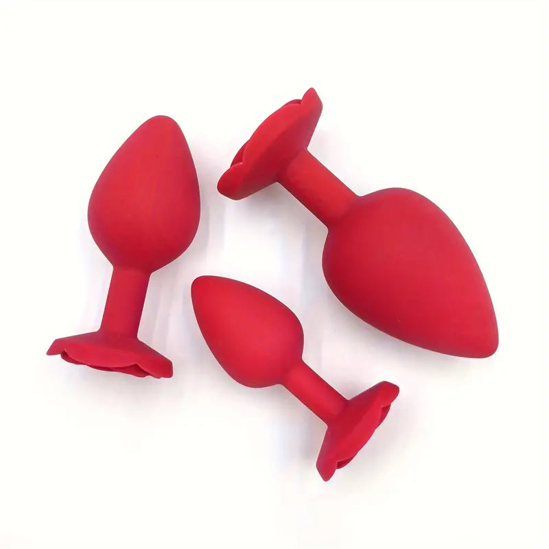 Solid Color Silicone Rose Shaped Base Silicone Anal Plug Sex Toy The Rose Toys
