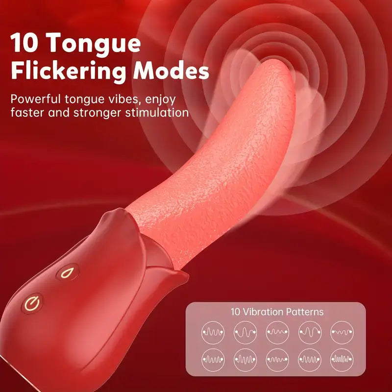 10-Modes Palm-Sized Quiet Rechargeable Silicone Tongue Licking Rose Toy - The Rose Toys