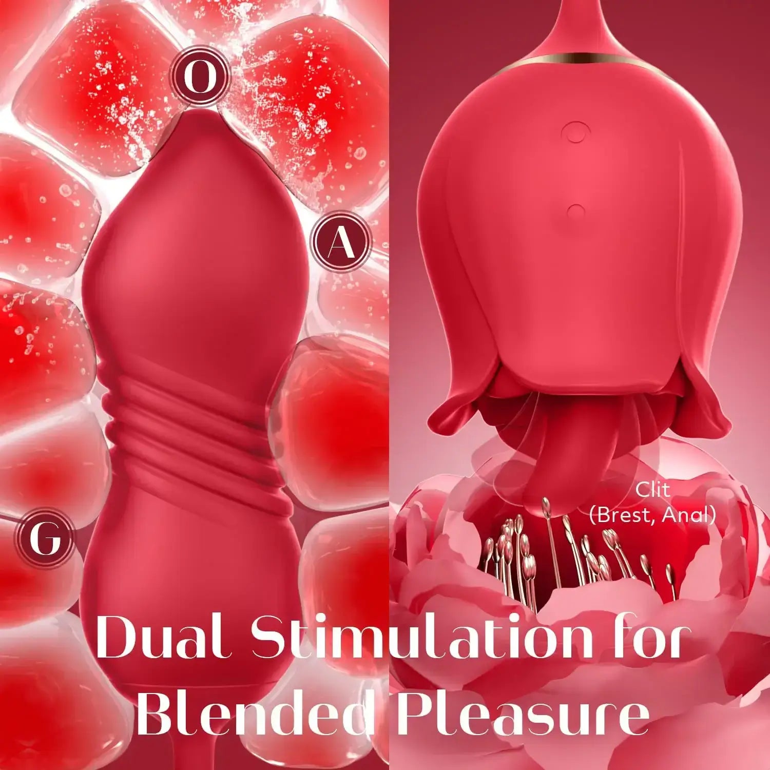 3in1 Rose Dildo Sex Toy For Women With 9 Tongue Licking & Thrusting Modes - The Rose Toys