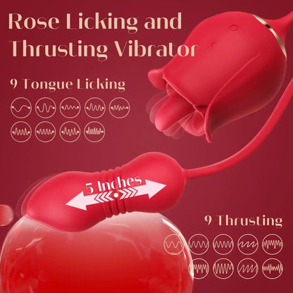 3in1 Rose Dildo Sex Toy For Women With 9 Tongue Licking & Thrusting Modes - The Rose Toys