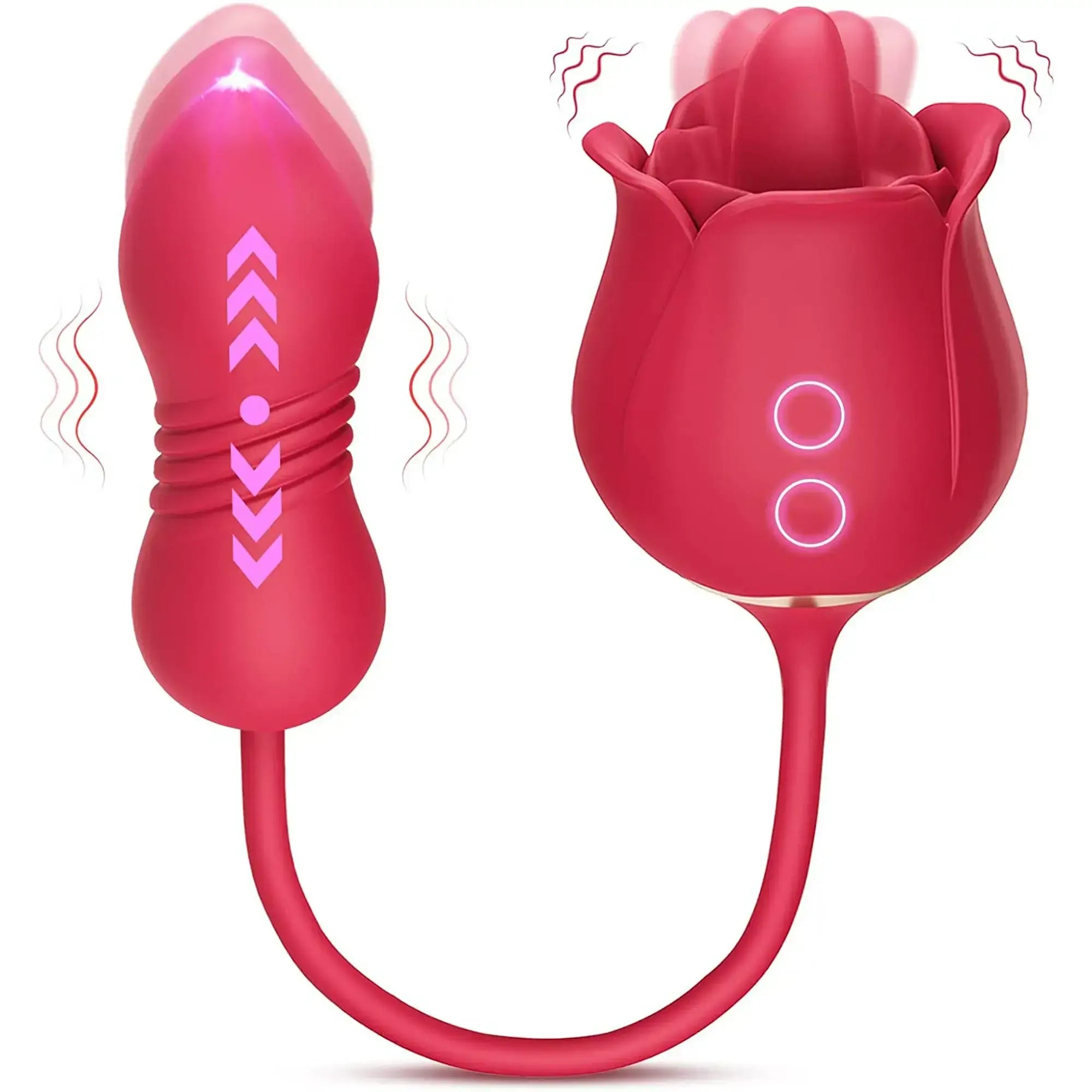 3in1 Rose Dildo Sex Toy For Women With 9 Tongue Licking & Thrusting Modes - The Rose Toys