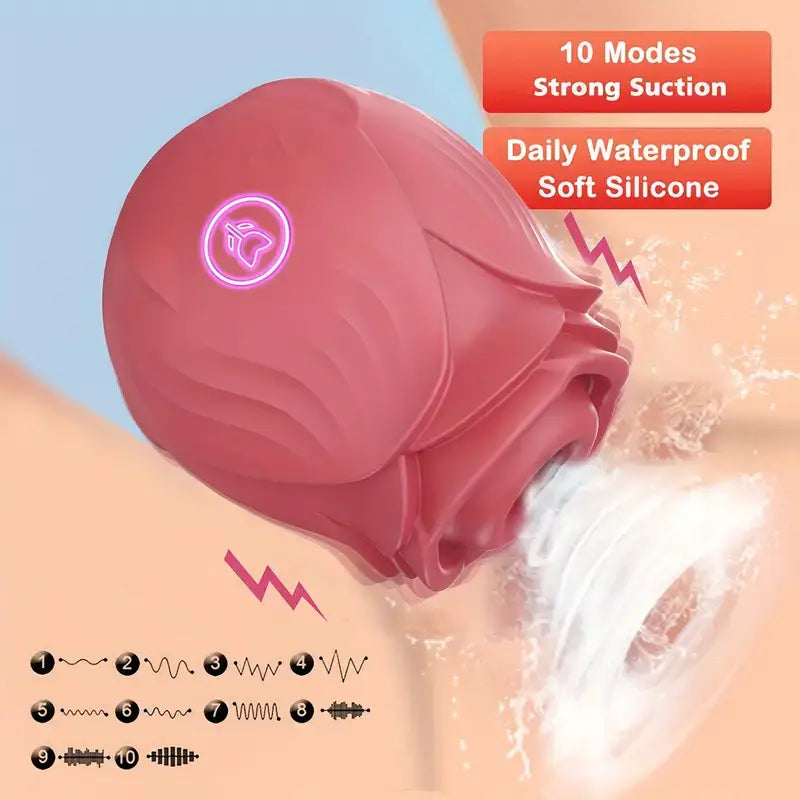 Sucking Rose Vibrator For Clitoral Nipple Stimulator With 10 Modes Sex Toy - The Rose Toys