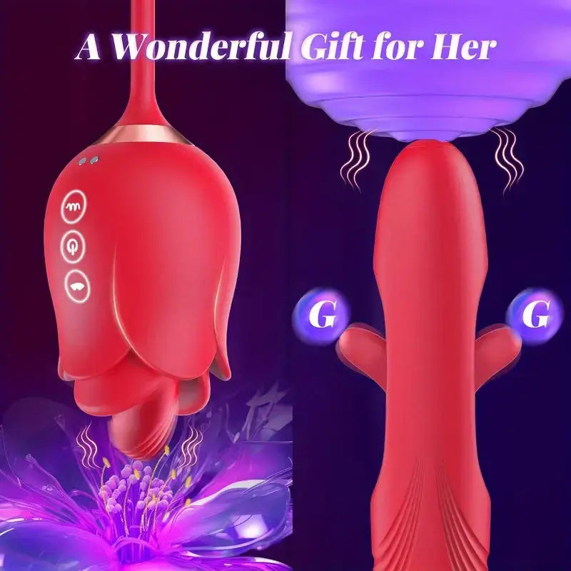4in1 Mouth-Shaped 10 Tongue Licking Kissing Flapping Rose Dildo Vibrator - The Rose Toys