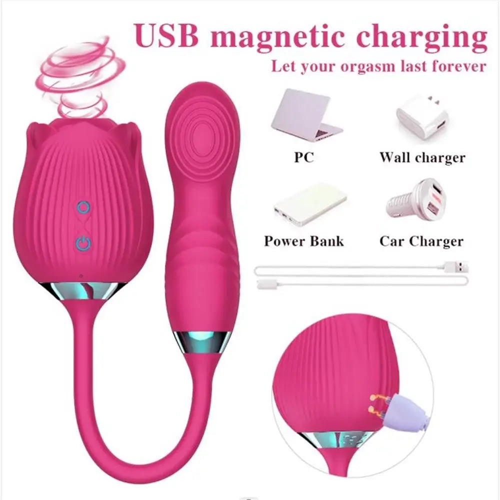 Wiggling Vibrating Sucking Rose Toy For Women Licking Clitoris Stimulation - The Rose Toys
