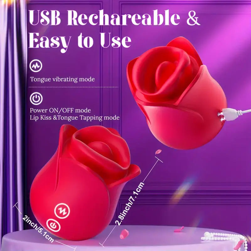 3in1 Tongue Lip 10 Vibration Modes 3 Kissing Tap Modes Rose Sex Toy - The Rose Toys