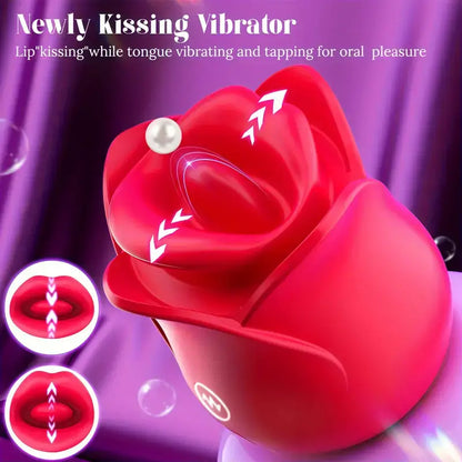 3in1 Tongue Lip 10 Vibration Modes 3 Kissing Tap Modes Rose Sex Toy - The Rose Toys