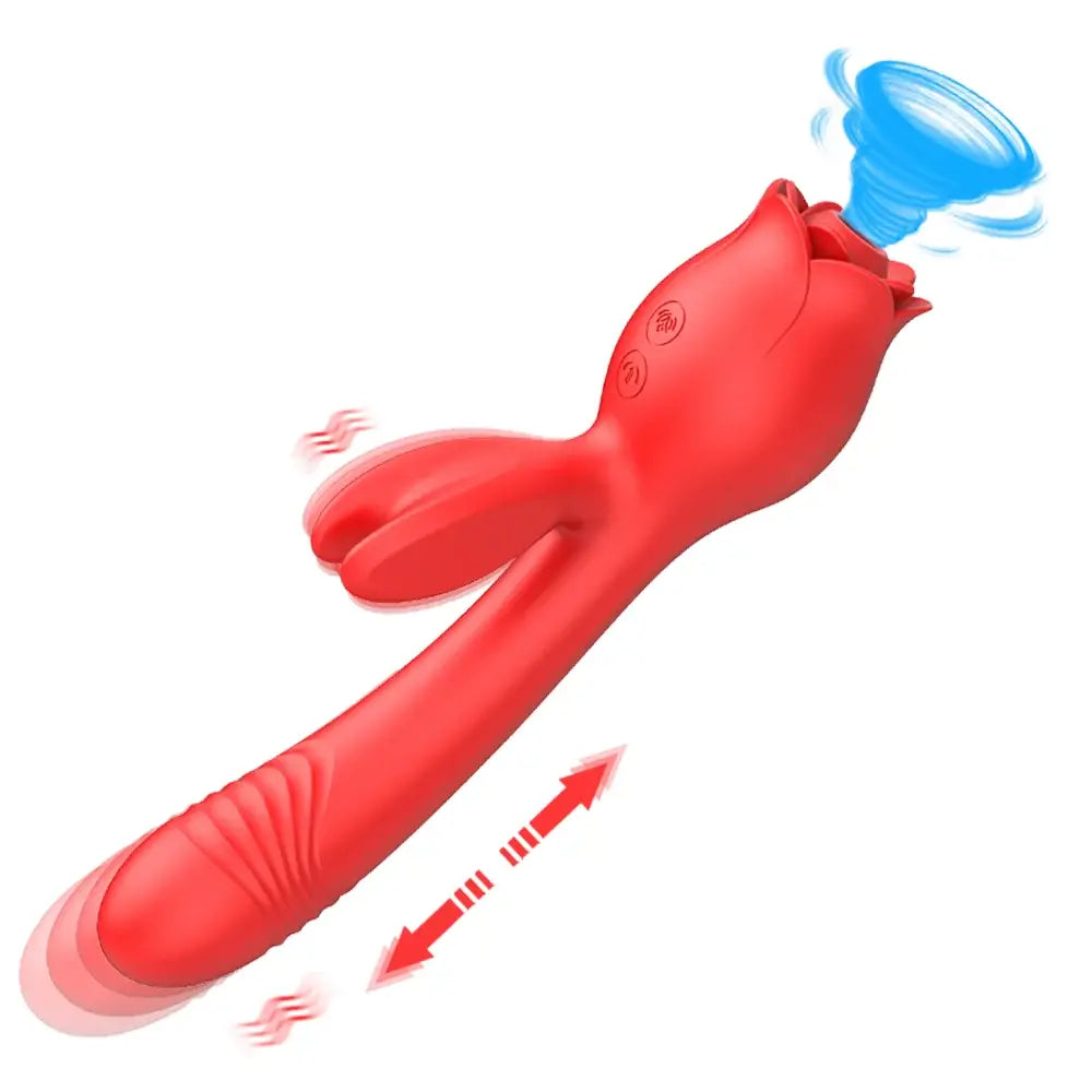 3in1 Thrusting G Spot Rose Dildo Vibrator 10 Modes Sucking Rose Sex Toy - The Rose Toys