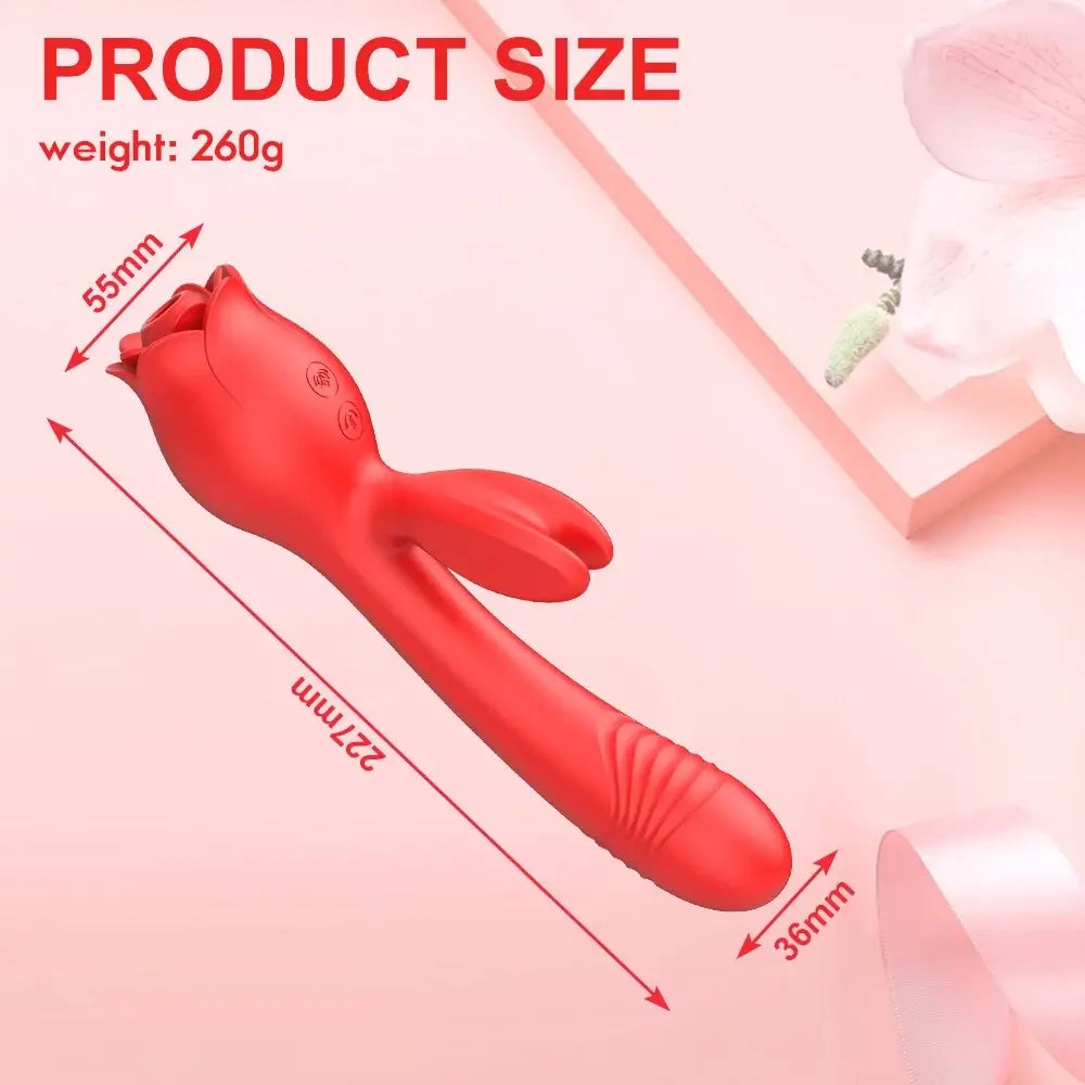 3in1 Thrusting G Spot Rose Dildo Vibrator 10 Modes Sucking Rose Sex Toy - The Rose Toys