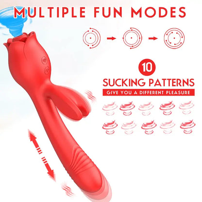 3in1 Thrusting G Spot Rose Dildo Vibrator 10 Modes Sucking Rose Sex Toy - The Rose Toys