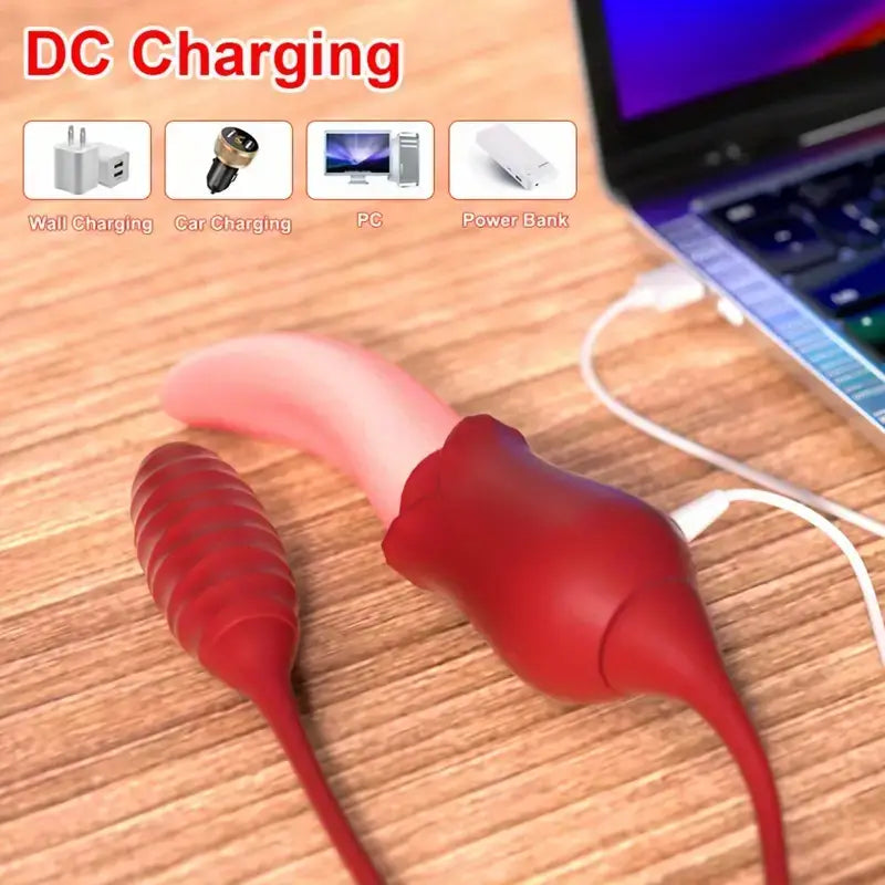 Realistic Tongue Licking Vibrating 2in1 Rose Vibrator Toy For Couples - The Rose Toys