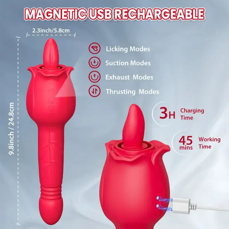 Licking Sucking Venting Modes Rose Dildo Vibrator For Women Couples - The Rose Toys