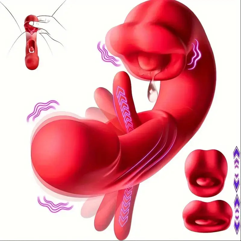 3in1 Clitoral Vibrator 7 Vibrations 5 Tongue Licking Realistic Rose Sex Toy - The Rose Toys