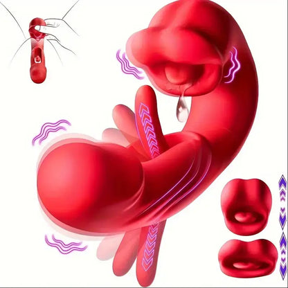 3in1 Clitoral Vibrator 7 Vibrations 5 Tongue Licking Realistic Rose Sex Toy - The Rose Toys