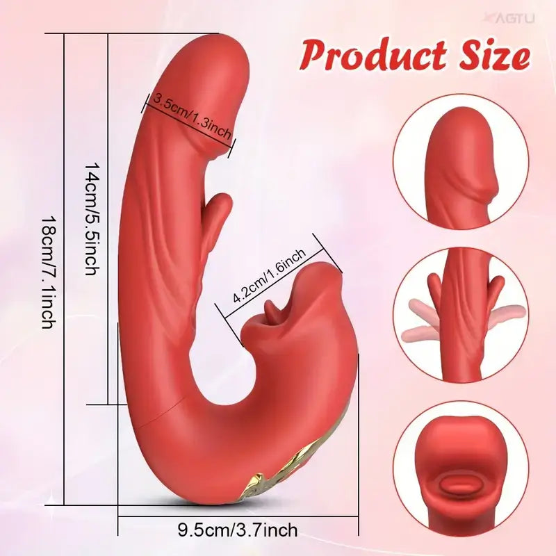 3in1 Clitoral Vibrator 7 Vibrations 5 Tongue Licking Realistic Rose Sex Toy - The Rose Toys