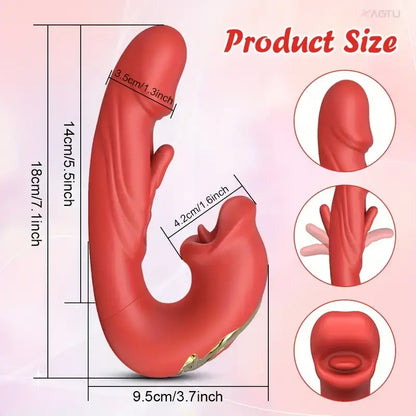 3in1 Clitoral Vibrator 7 Vibrations 5 Tongue Licking Realistic Rose Sex Toy - The Rose Toys