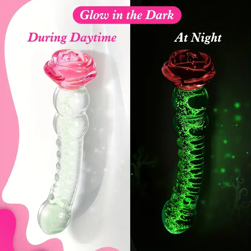 Glowing Rose Glass Dildo For G-Spot Stimulation Prostate Massage The Rose Toys