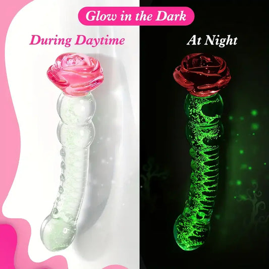 Glowing Rose Glass Dildo For G-Spot Stimulation Prostate Massage The Rose Toys