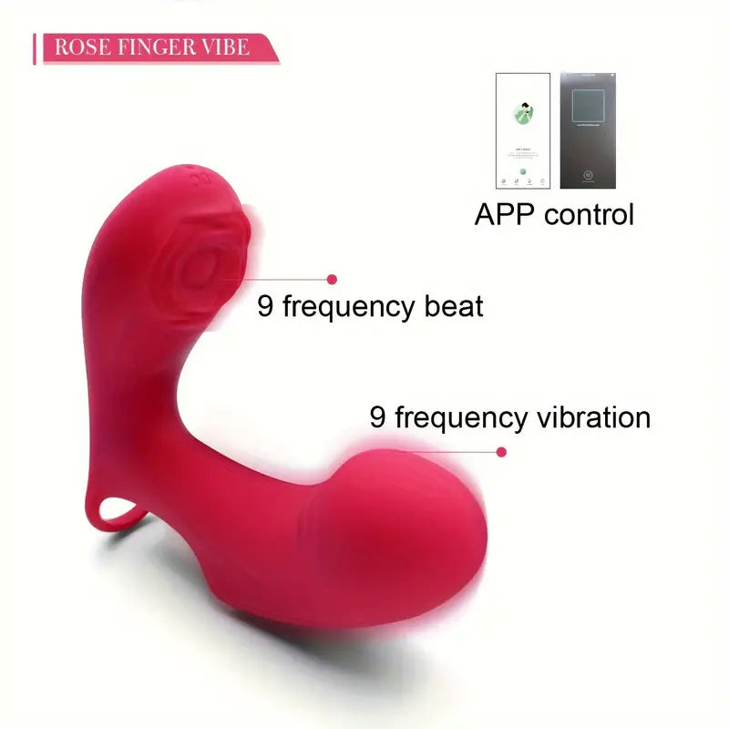 Unisex App-controlled Rose Pattern Silicone Finger Vibrating Sex Toy The Rose Toys