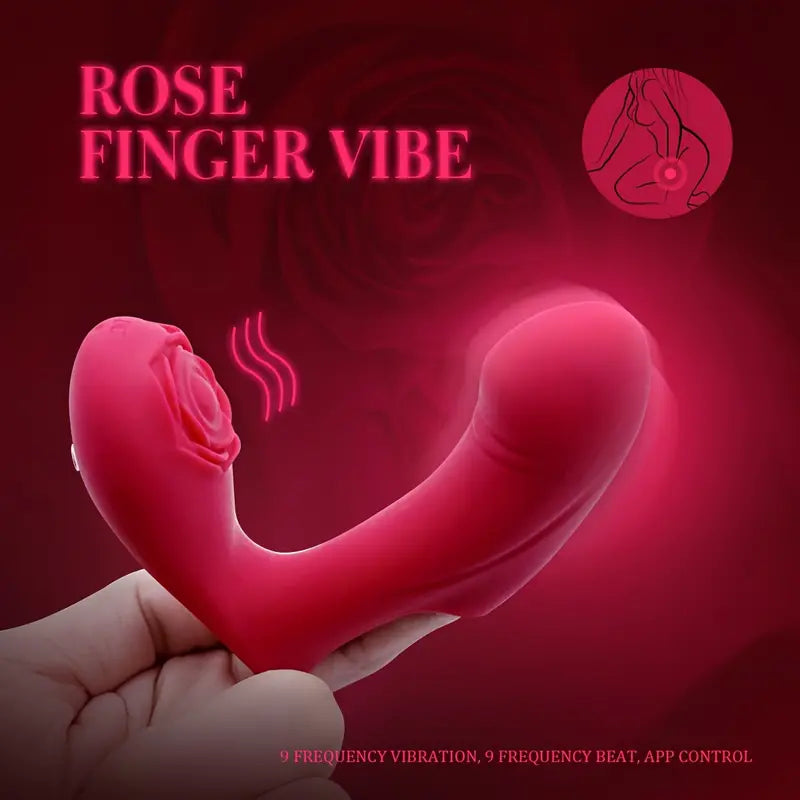 Unisex App-controlled Rose Pattern Silicone Finger Vibrating Sex Toy The Rose Toys
