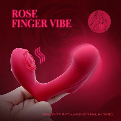Unisex App-controlled Rose Pattern Silicone Finger Vibrating Sex Toy The Rose Toys