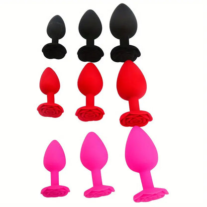 Rose Base Waterproof Silicone Rose Butt Plug kit Adult Sex Toy The Rose Toys