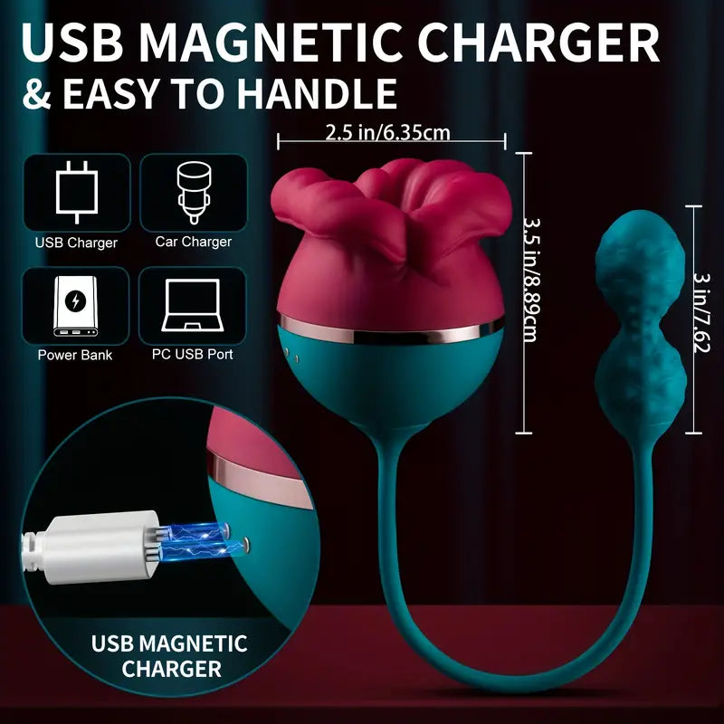 2in1 Tongue Licking Push Telescopic Rose Toy Women Men Vibrator The Rose Toys