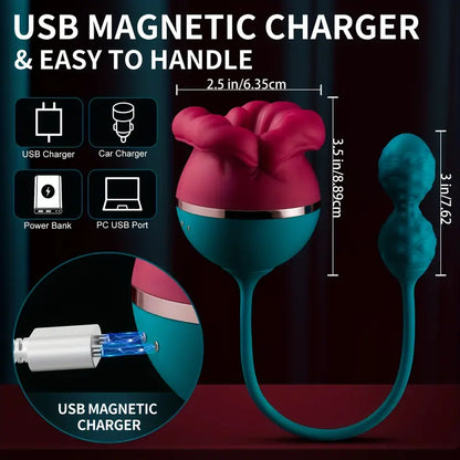 2in1 Tongue Licking Push Telescopic Rose Toy Women Men Vibrator The Rose Toys