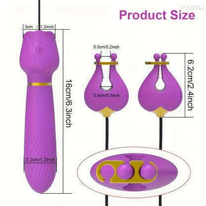 2in1 Nipple Clamps Vibration Rose Toy Dual-Peak Clamps G-Spot Stimulator The Rose Toys