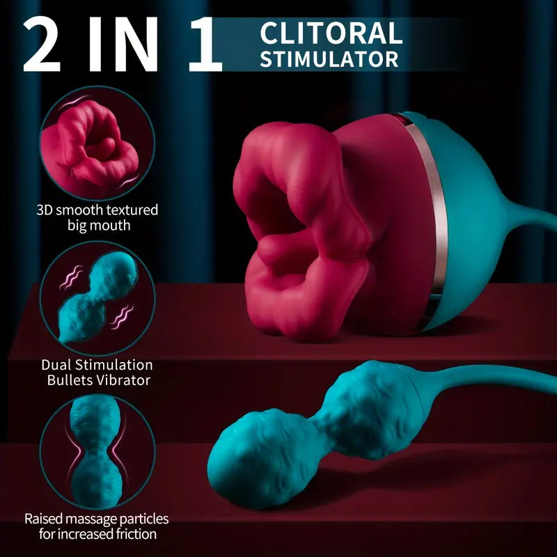 2in1 Tongue Licking Push Telescopic Rose Toy Women Men Vibrator The Rose Toys