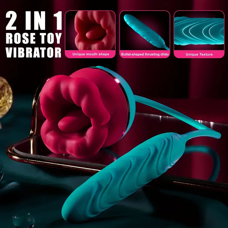 2in1 Tongue Licking Push Telescopic Rose Toy Women Men Vibrator The Rose Toys