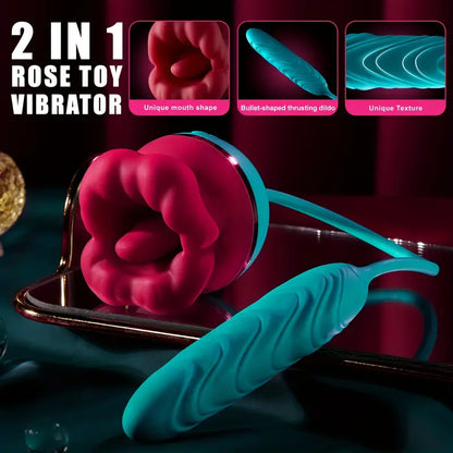 2in1 Tongue Licking Push Telescopic Rose Toy Women Men Vibrator The Rose Toys