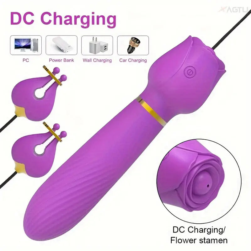 2in1 Nipple Clamps Vibration Rose Toy Dual-Peak Clamps G-Spot Stimulator The Rose Toys